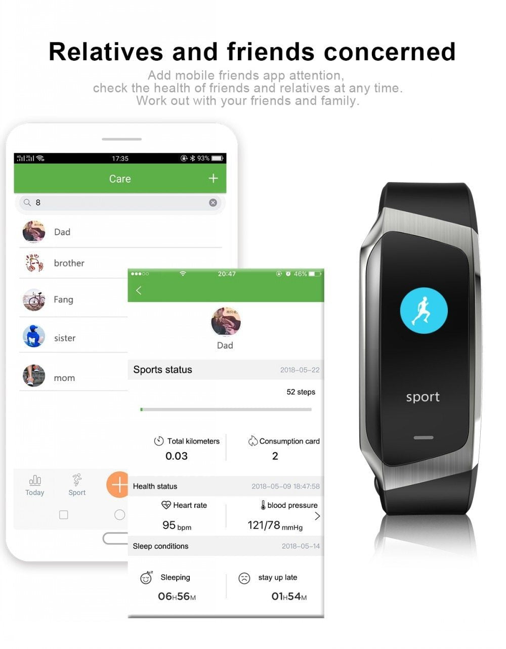 Skanto | Fitband Smartklok Vanntett Blodtrykk Oksygen Hjertefrekvens Monitor Sport Armbånd