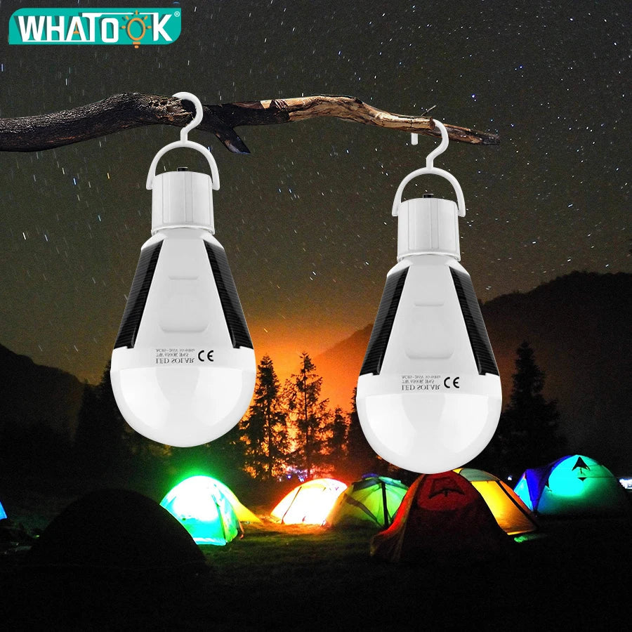 Norvo | Solonight Solcelle LED-pære med E27 sokkel | 7W/12W | Oppladbar & Vanntett | For Camping, Hage & Nødbelysning