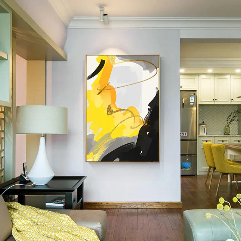 Colorful Abstract Yellow Gray Wall Art Quality Canvas Prints Pictures for Modern Apartment Living Room Dining Room Modern Home Decor | Skanto