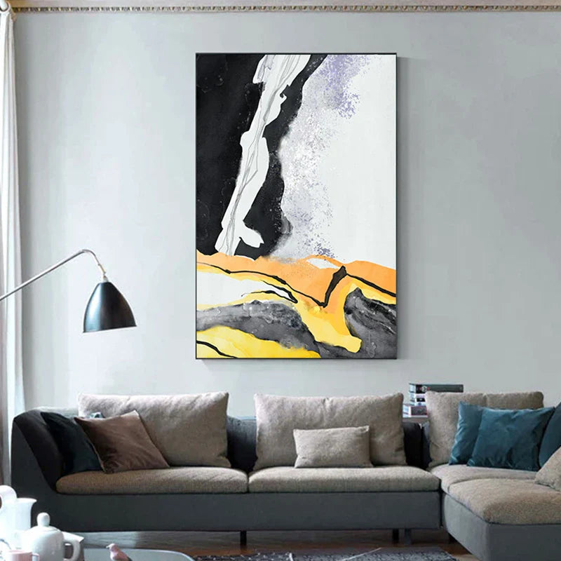 Colorful Abstract Yellow Gray Wall Art Quality Canvas Prints Pictures for Modern Apartment Living Room Dining Room Modern Home Decor | Skanto