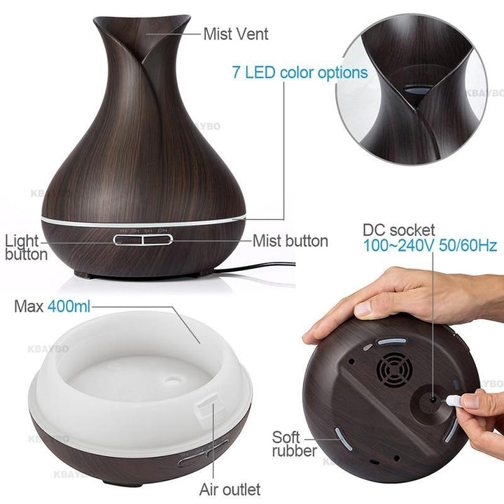Skanto | 400mL Essensielle Olje Diffuser og Luftfukter m/ Humør LED Lys