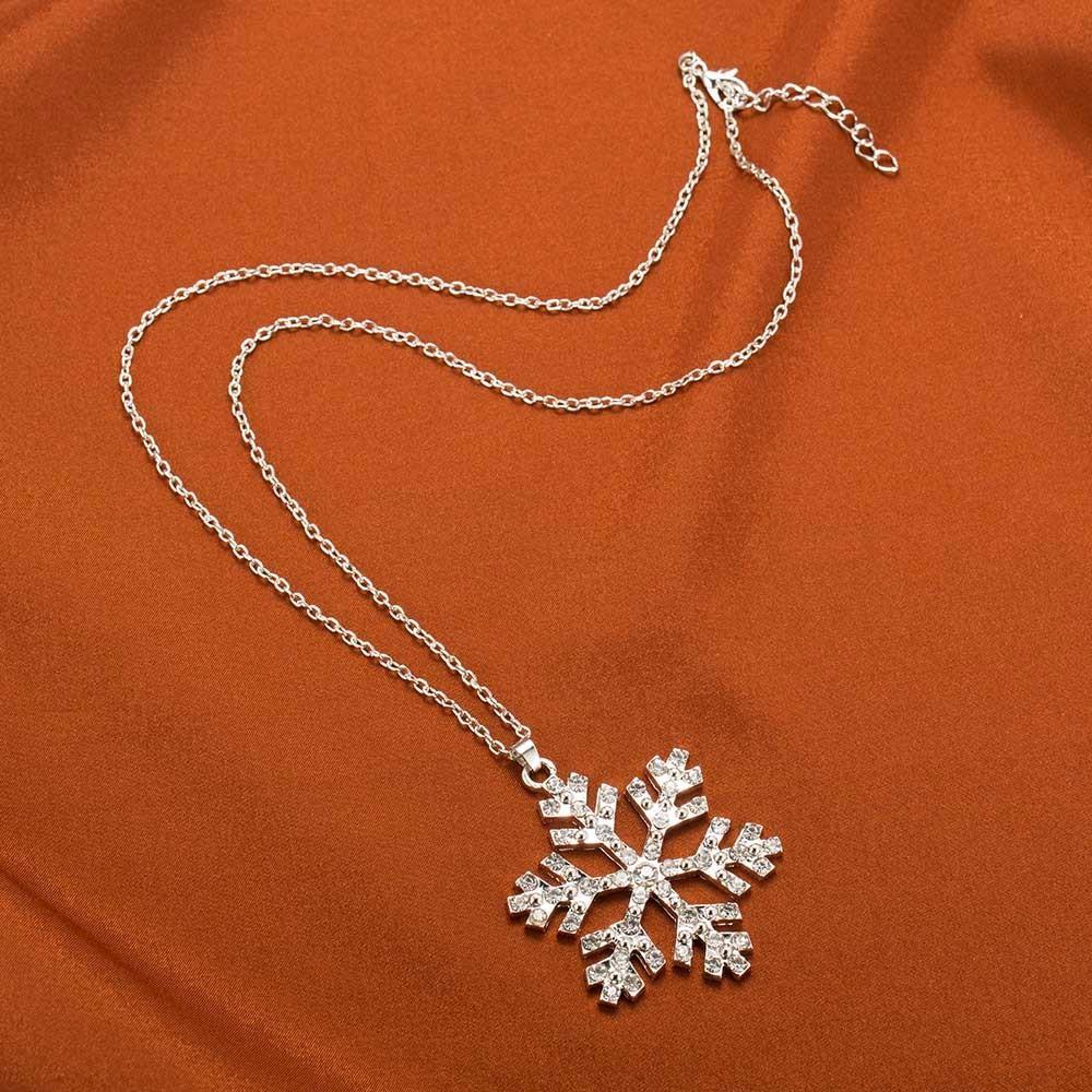 Skanto | Luksus Skinnende Rhinestone Snøfnugg Halskjede Pendler Kjede Lang
