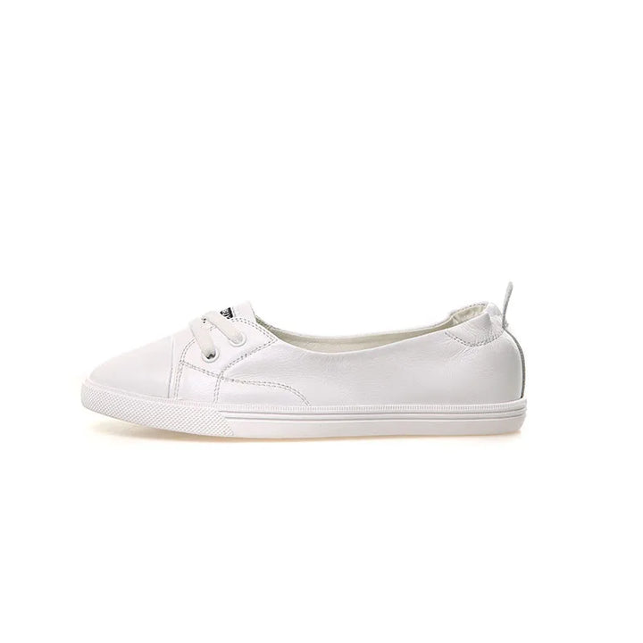 Skanto | 100% Ekte Lær Sko Kvinner Flate Casual Sko Myk Ku skinn Hvite Flats