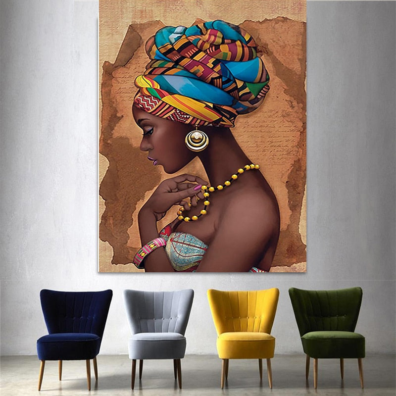 Afrikansk svart kvinne - lerrets veggkunstmaleri | Skanto