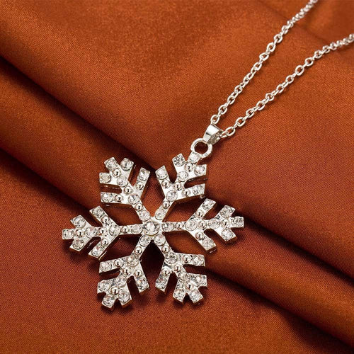 Skanto | Luksus Skinnende Rhinestone Snøfnugg Halskjede Pendler Kjede Lang