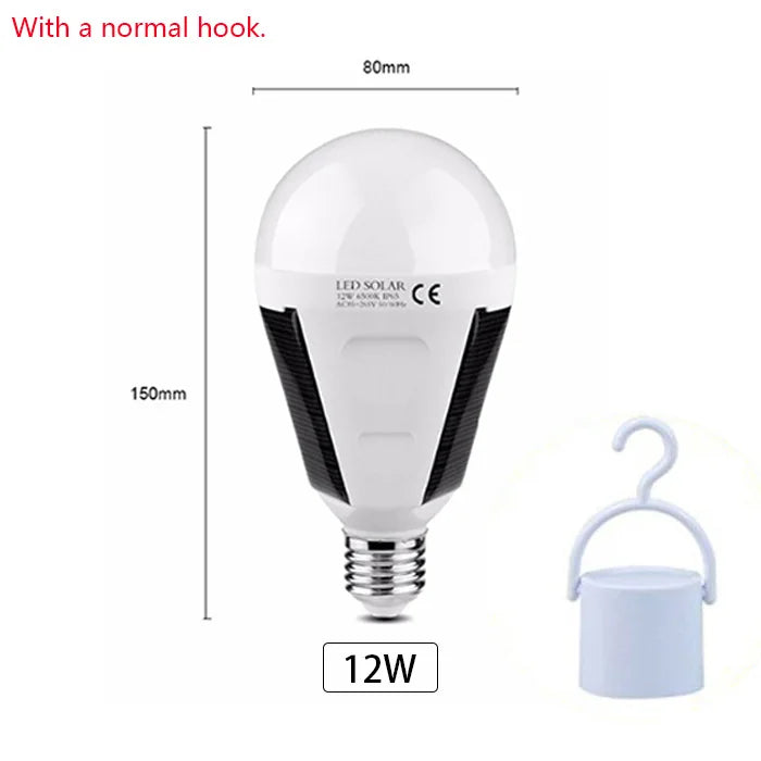 Norvo | Solonight Solcelle LED-pære med E27 sokkel | 7W/12W | Oppladbar & Vanntett | For Camping, Hage & Nødbelysning