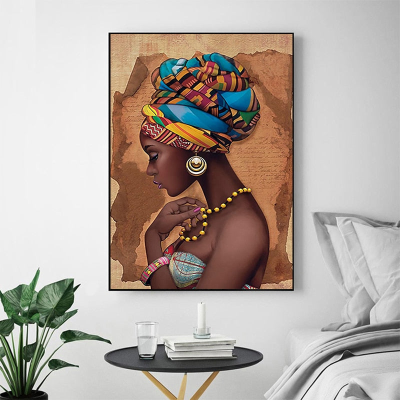 Afrikansk svart kvinne - lerrets veggkunstmaleri | Skanto