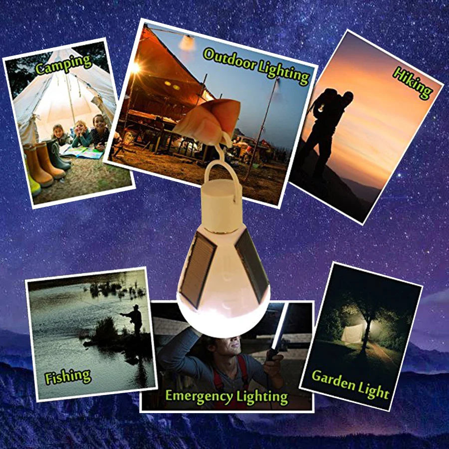 Norvo | Solonight Solcelle LED-pære med E27 sokkel | 7W/12W | Oppladbar & Vanntett | For Camping, Hage & Nødbelysning