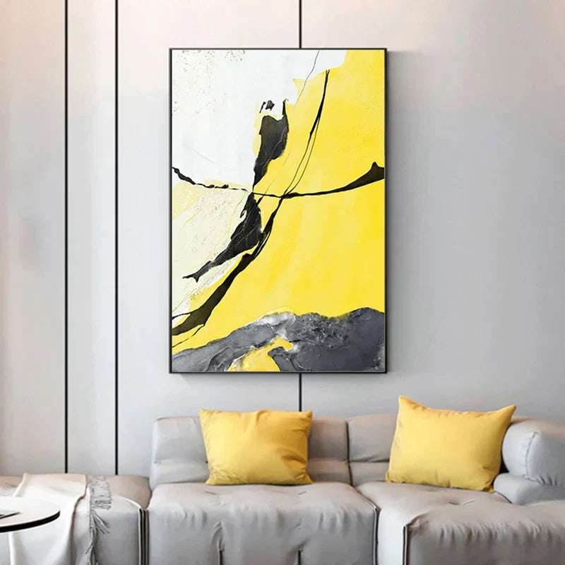 Colorful Abstract Yellow Gray Wall Art Quality Canvas Prints Pictures for Modern Apartment Living Room Dining Room Modern Home Decor | Skanto