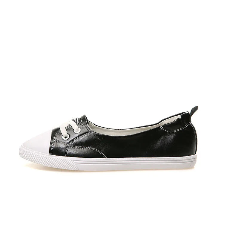 Skanto | 100% Ekte Lær Sko Kvinner Flate Casual Sko Myk Ku skinn Hvite Flats