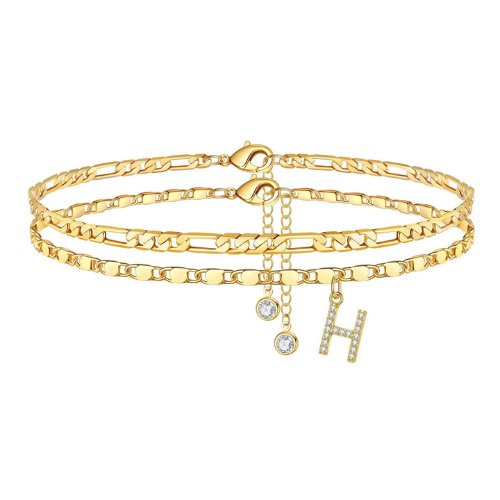 Skanto | 2pc 14k Diamant Bokstav Initial Ankelarmbånd