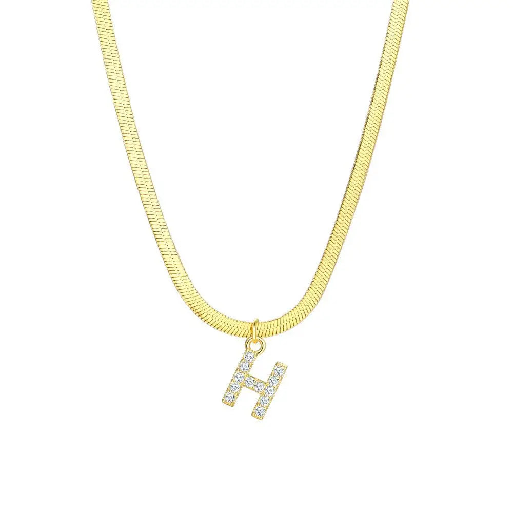 Skanto | Delikat Diamant Bokstav Initial Herringbone Halskjede