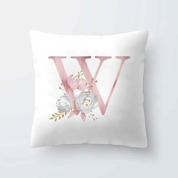 Pink Golden Floral Letter Pillowcase 45x45cm Pillow Cover for Living Room Sofa Throw Pillow Polyester Cotton Square Pillowcase | Skanto