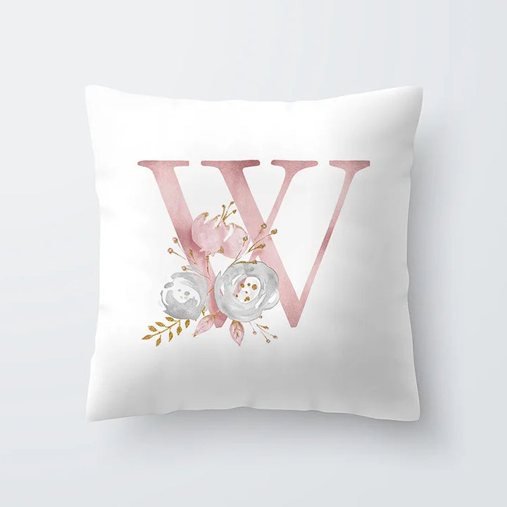 Pink Golden Floral Letter Pillowcase 45x45cm Pillow Cover for Living Room Sofa Throw Pillow Polyester Cotton Square Pillowcase | Skanto