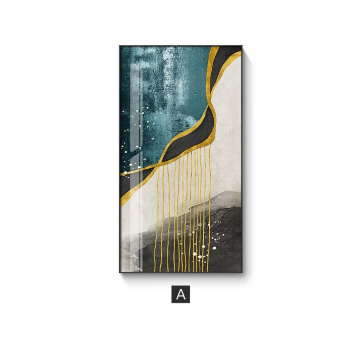 Abstract Golden Rain Vertical Format Wall Art Fine Art Canvas Print Pictures For Entrance Hall Reception Living Room Art Decor | Skanto