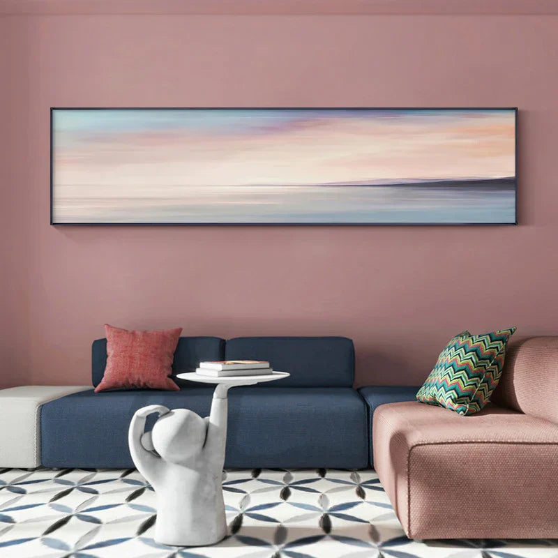 Pastel Blue Pink Purple Abstract Landscape Wall Art Fine Art Canvas Print Wide Format Picture for Bedroom Above Bed or Above Sofa | Skanto