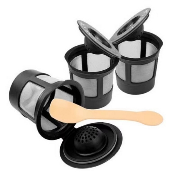 Skanto | 3-Pack Gjenbrukbare Rustfrie Stål Kaffe Filter Kapsler med Skje for 1.0 og 2.0 Bryggere