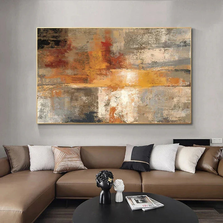 Large Format Abstract Wall Art Fine Art Canvas Prints Beige Gray Orange Neutral Color Modern Wall Decor Picture for Modern Living Room Decor | Skanto