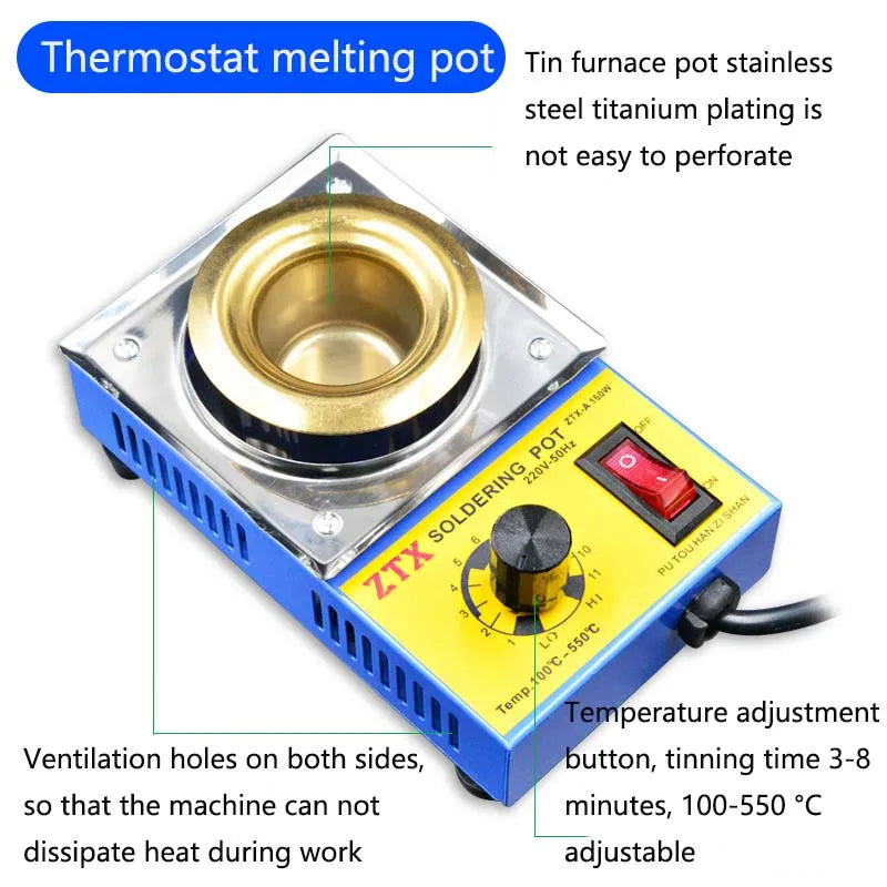 Skanto | Justerbar temperatur tinn smelteovn komfyr gryte - 220V, 150/160W - Essensielle verktøy med EU-kontakt for ulike smel behov