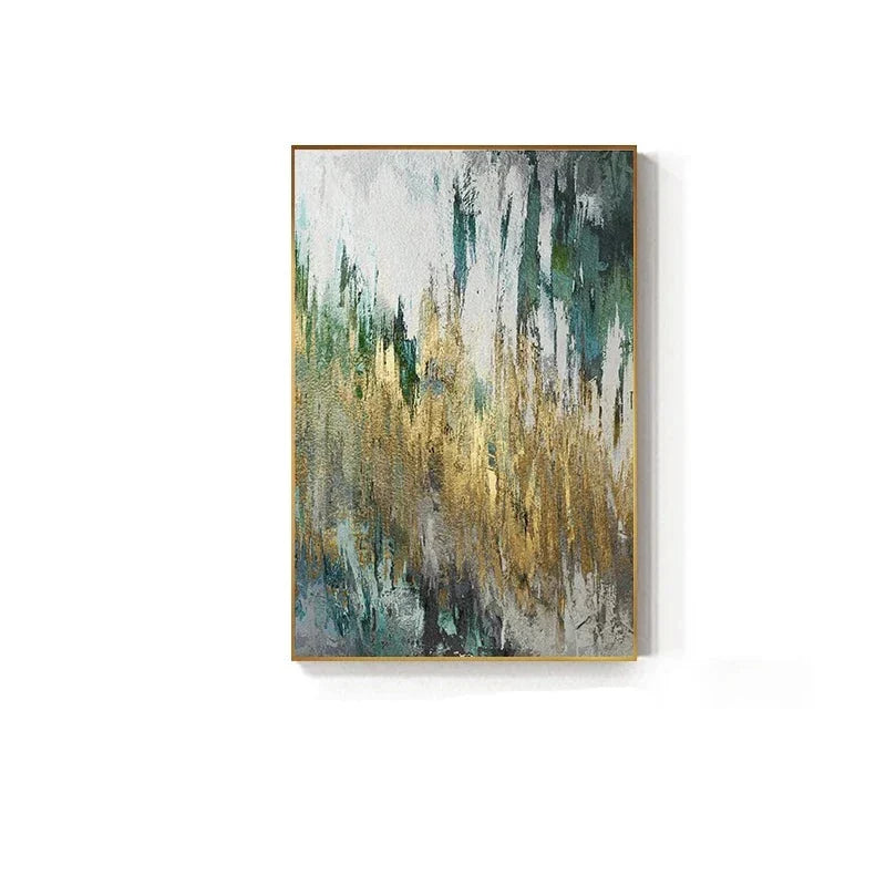 Green Beige Golden Abstract Wall Art Canvas Prints Pictures For Modern Apartment Living Room Dining Room Art Decor | Skanto