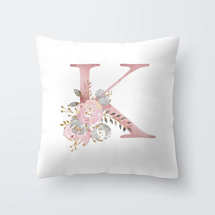 Pink Golden Floral Letter Pillowcase 45x45cm Pillow Cover for Living Room Sofa Throw Pillow Polyester Cotton Square Pillowcase | Skanto