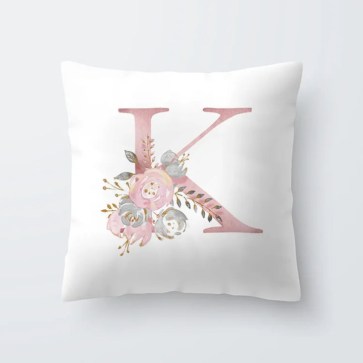 Pink Golden Floral Letter Pillowcase 45x45cm Pillow Cover for Living Room Sofa Throw Pillow Polyester Cotton Square Pillowcase | Skanto
