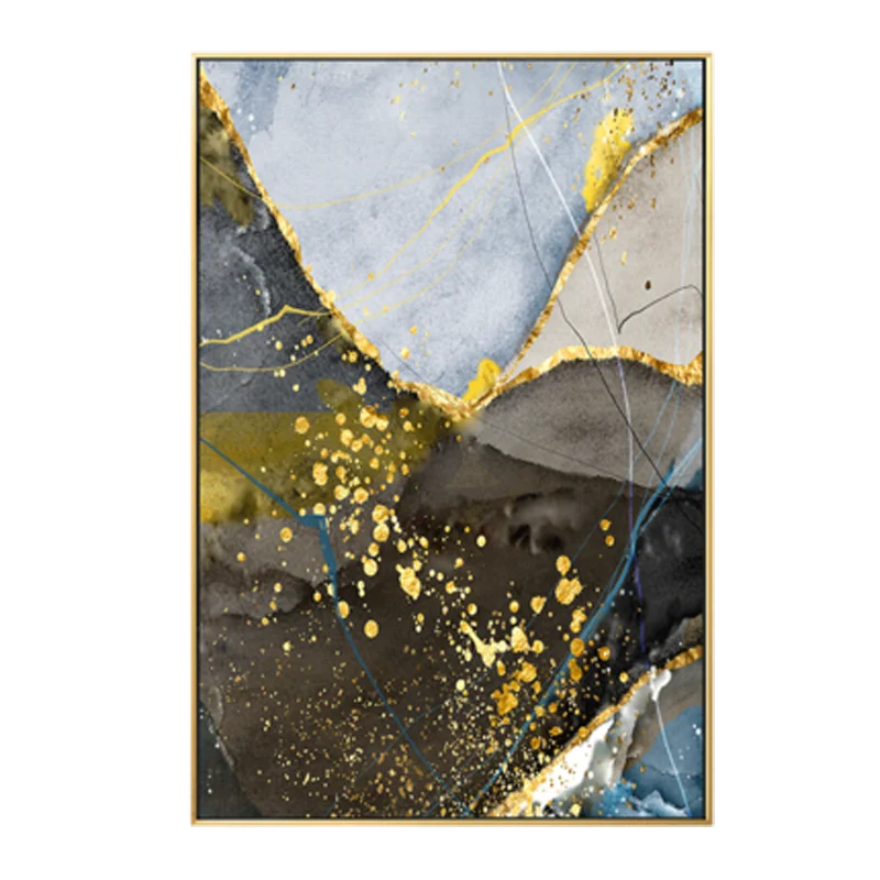Abstrakt blå gul grå marmor trykk veggkunst fine art lerret trykk bilder for moderne leilighet stue hjemmekontor kunst dekor | Skanto