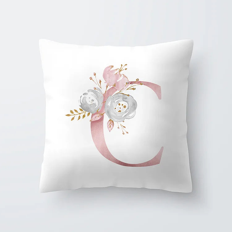 Pink Golden Floral Letter Pillowcase 45x45cm Pillow Cover for Living Room Sofa Throw Pillow Polyester Cotton Square Pillowcase | Skanto