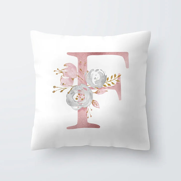 Pink Golden Floral Letter Pillowcase 45x45cm Pillow Cover for Living Room Sofa Throw Pillow Polyester Cotton Square Pillowcase | Skanto