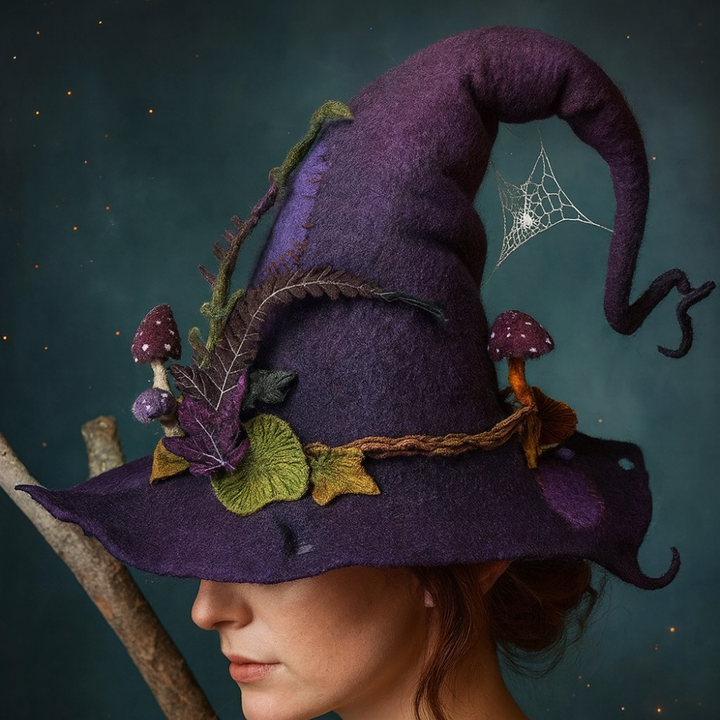 Skanto | Halloween Costume Felt Witch Hat Handmade Merino Wool Party Accessory