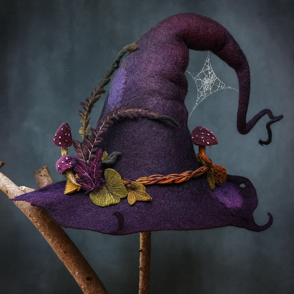 Skanto | Halloween Costume Felt Witch Hat Handmade Merino Wool Party Accessory