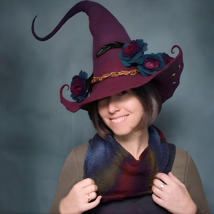 Skanto | Halloween Costume Felt Witch Hat Handmade Merino Wool Party Accessory