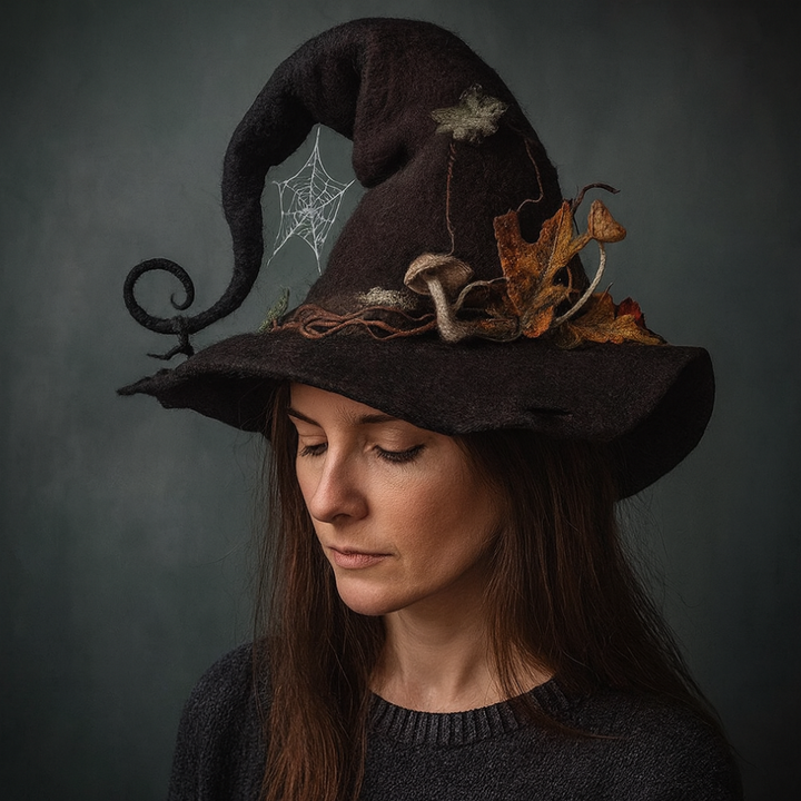 Halloween-kost: Hexenhut aus Filz, Handgefertigt aus Merinowolle, Partyaccessoire