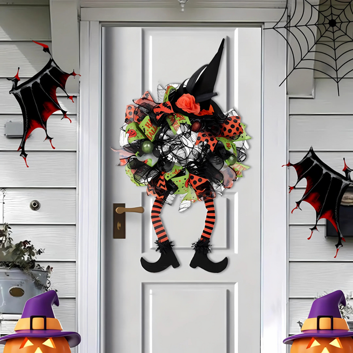 Skanto | Leken heks mesh krans – Halloween inngangsdørdekorasjon for festlig moro