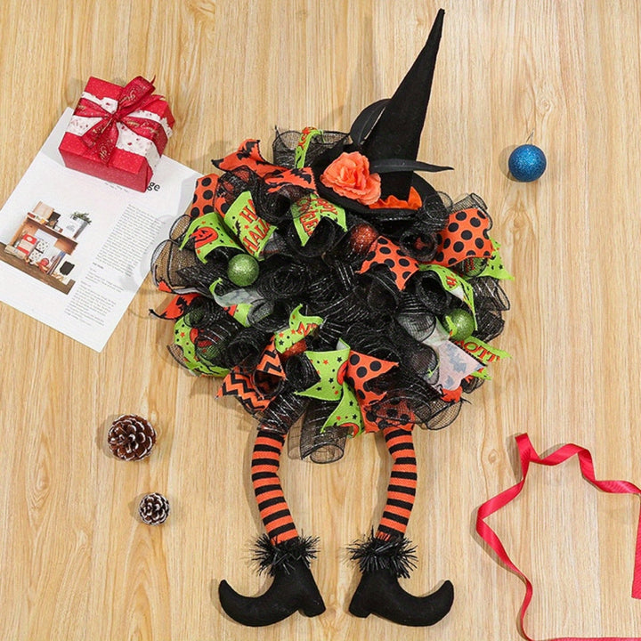 Skanto | Leken heks mesh krans – Halloween inngangsdørdekorasjon for festlig moro