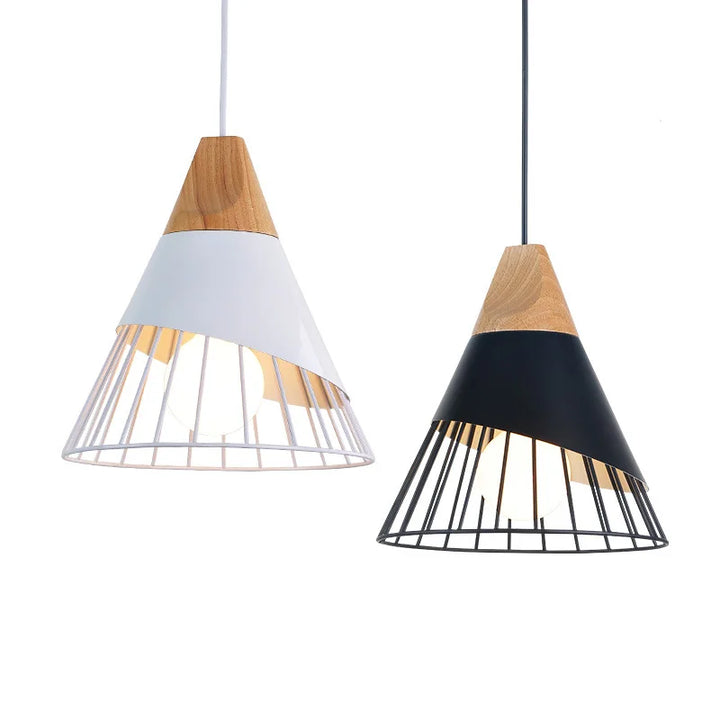 Vintage pendellampe med kabel – Industriell hengelampe laget av metall og tre | Skanto
