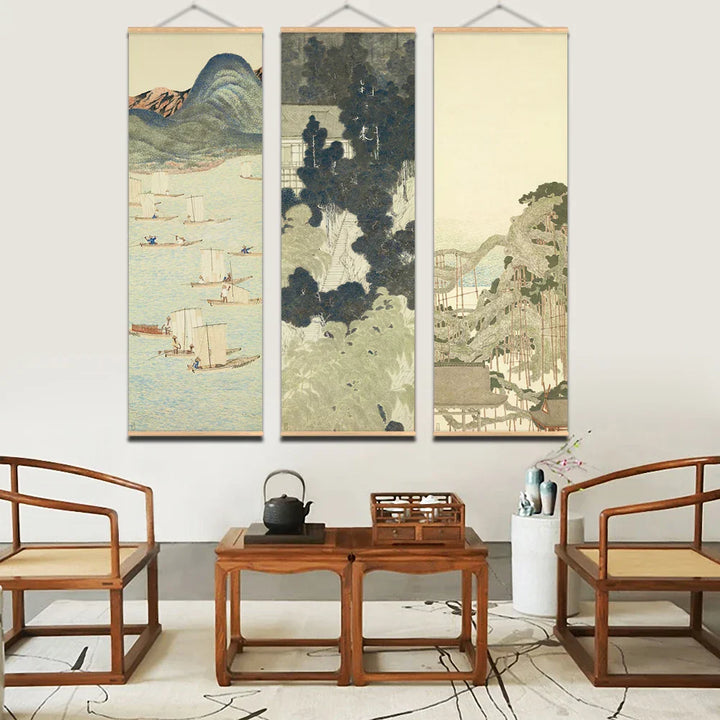 Skanto | Japansk Ou-Mi Ukiyoe Rulleskrifts Plakat Landskaps Veggkunst Bilder Stue Vintage Maleri Landhus Innredning