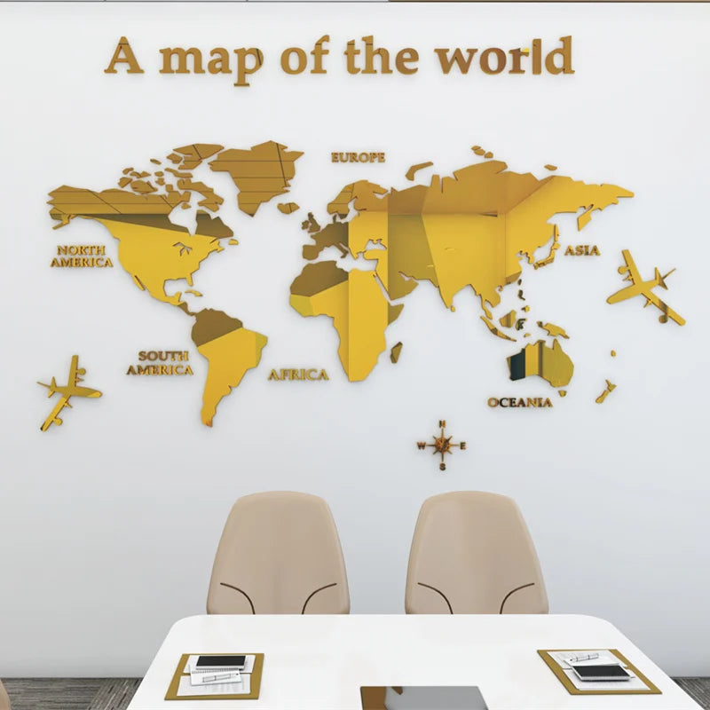 World Map 3D Mural Crystal Mirror Acrylic World Map Wall Sticker Decal For Office Living Room Kids Room Creative DIY Home Decor | Skanto