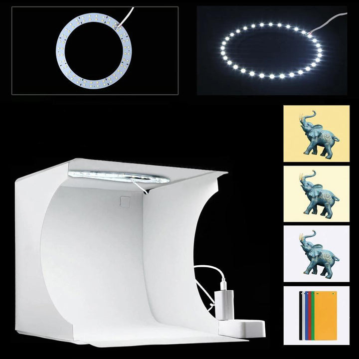 Mini-Fotostudio "LumiCube" med LED-belysning og 6 Hintergründen