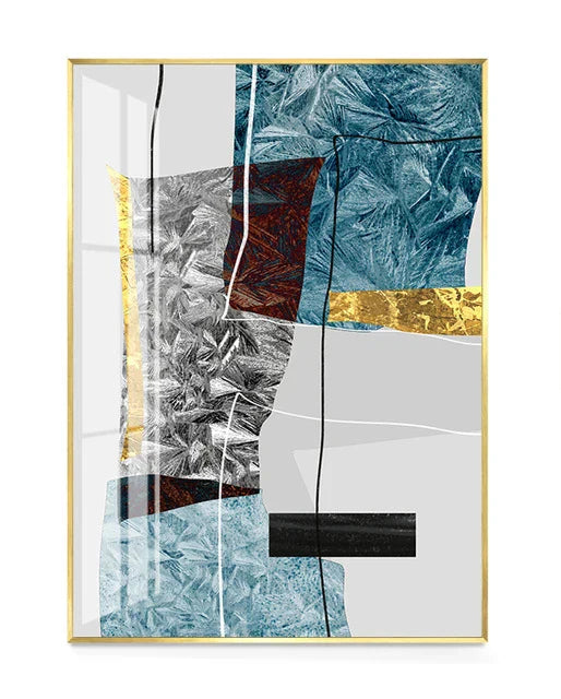 Abstract Minimalist Blue Nordic Ice Geometric Wall Art Fine Art Canvas Print Posters Pictures for Modern Apartment Living Room Art Decor | Skanto