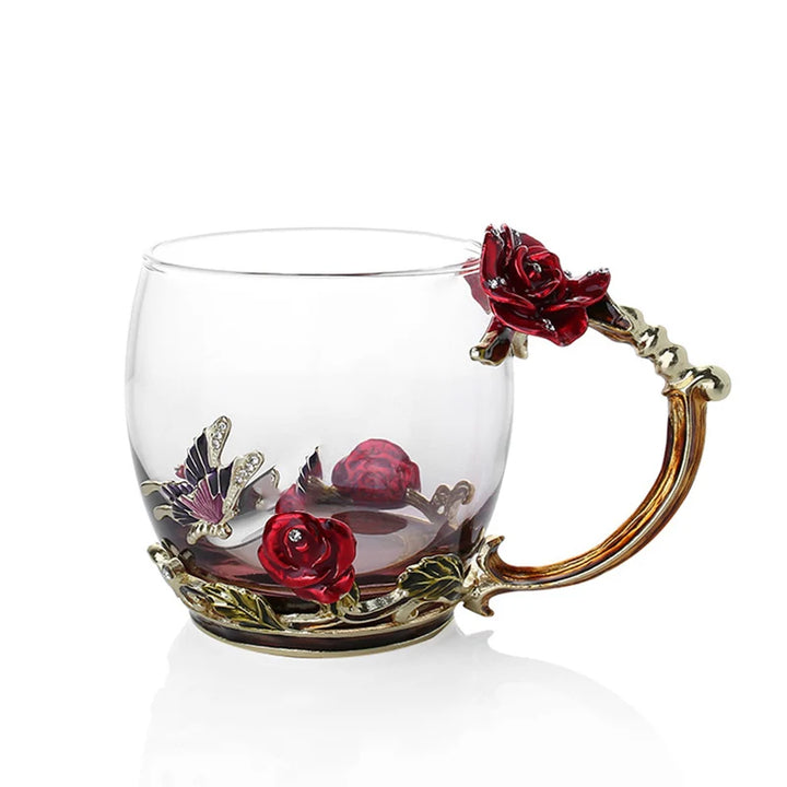 Skanto | Håndlagde emaljekopper Rose-Glass tekrus med stålskje Luksus unike gaver til bryllup, Valentinsdag, bursdagsgaver