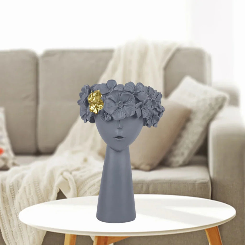 Skanto | Nordic Girl Hode Blomst Harpiks Vase Statue Blomster Vaser for Kontor Skrivebord Tørkede Blomster Ornamenter Dekor Beholder