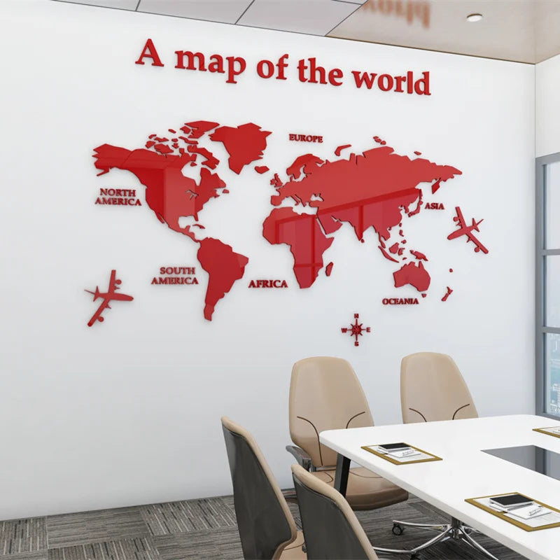 World Map 3D Mural Crystal Mirror Acrylic World Map Wall Sticker Decal For Office Living Room Kids Room Creative DIY Home Decor | Skanto