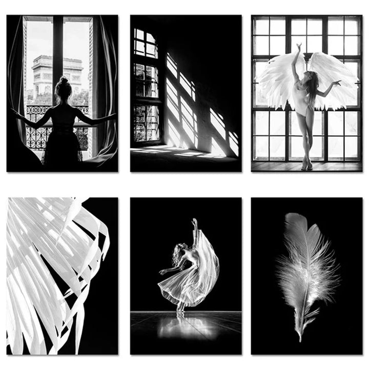 Pink Angel Wings Ballerina Wall Art Fine Art Canvas Print Black White Fashion Pictures For Living Room Bedroom Lounge Art Decor | Skanto