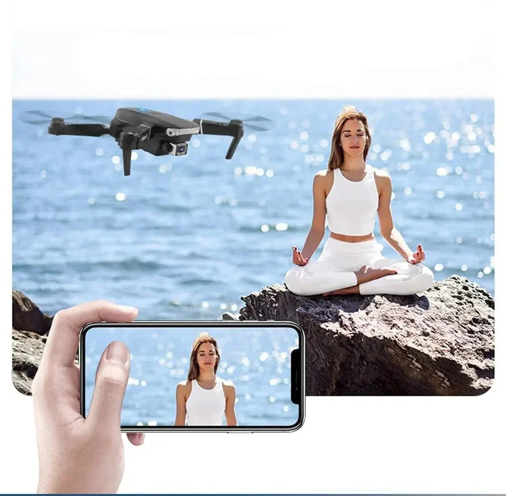 Norvo- E88 Pro Drone 4k HD Dobbel Kamera RC VR 3D Lang Batterilevetid Flygebane FPV Mini Drone