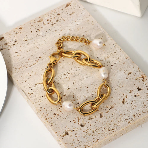 Skanto | 18k Chunky Paperclip Perle Aktsentert Armbånd