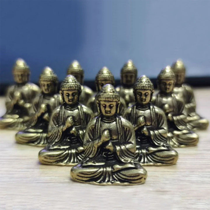 Skanto | 10 deler mini messing sitte Buddha statue figur for reise buddhisme tilbedelse hjem kontor skrivebordsdekorasjon
