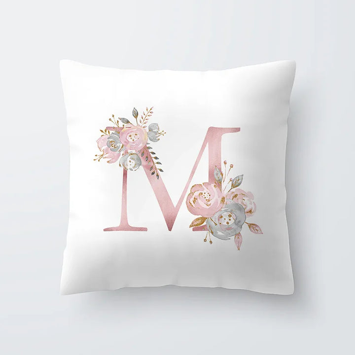 Pink Golden Floral Letter Pillowcase 45x45cm Pillow Cover for Living Room Sofa Throw Pillow Polyester Cotton Square Pillowcase | Skanto