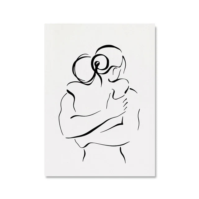 Romantic Lovers Minimalist Figure Art Line Art Wall Art Fine Art Canvas Prints Pictures for Bedroom Living Room Home Office Decor | Skanto