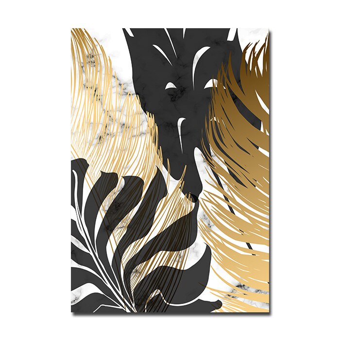 Nordic Tropical Gold Leaves Abstract Wall Art Posters Fine Art Canvas Prints Pictures For Modern Apartment Stue Dekor | Skanto